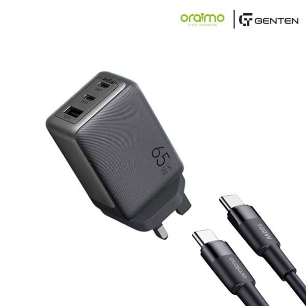 Oraimo OCW-7652E+116CC HyperGaN 65W GaN Wall Charger Kit with 100W Type-C Cable